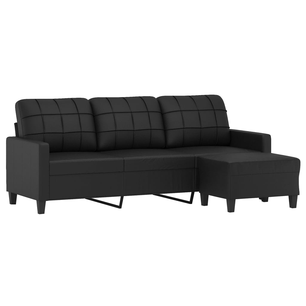 Driezitsbank met voetenbank 180 cm kunstleer zwart is nu te koop bij PeponiXL, paradijselijk wonen!