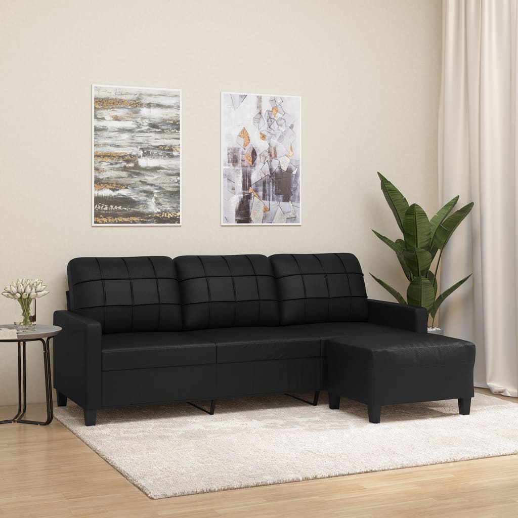 Driezitsbank met voetenbank 180 cm kunstleer zwart is nu te koop bij PeponiXL, paradijselijk wonen!