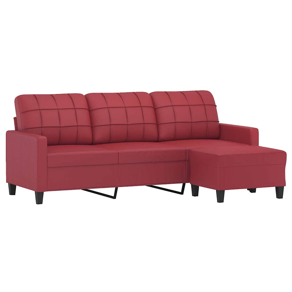 Driezitsbank met voetenbank 180 cm kunstleer wijnrood is nu te koop bij PeponiXL, paradijselijk wonen!