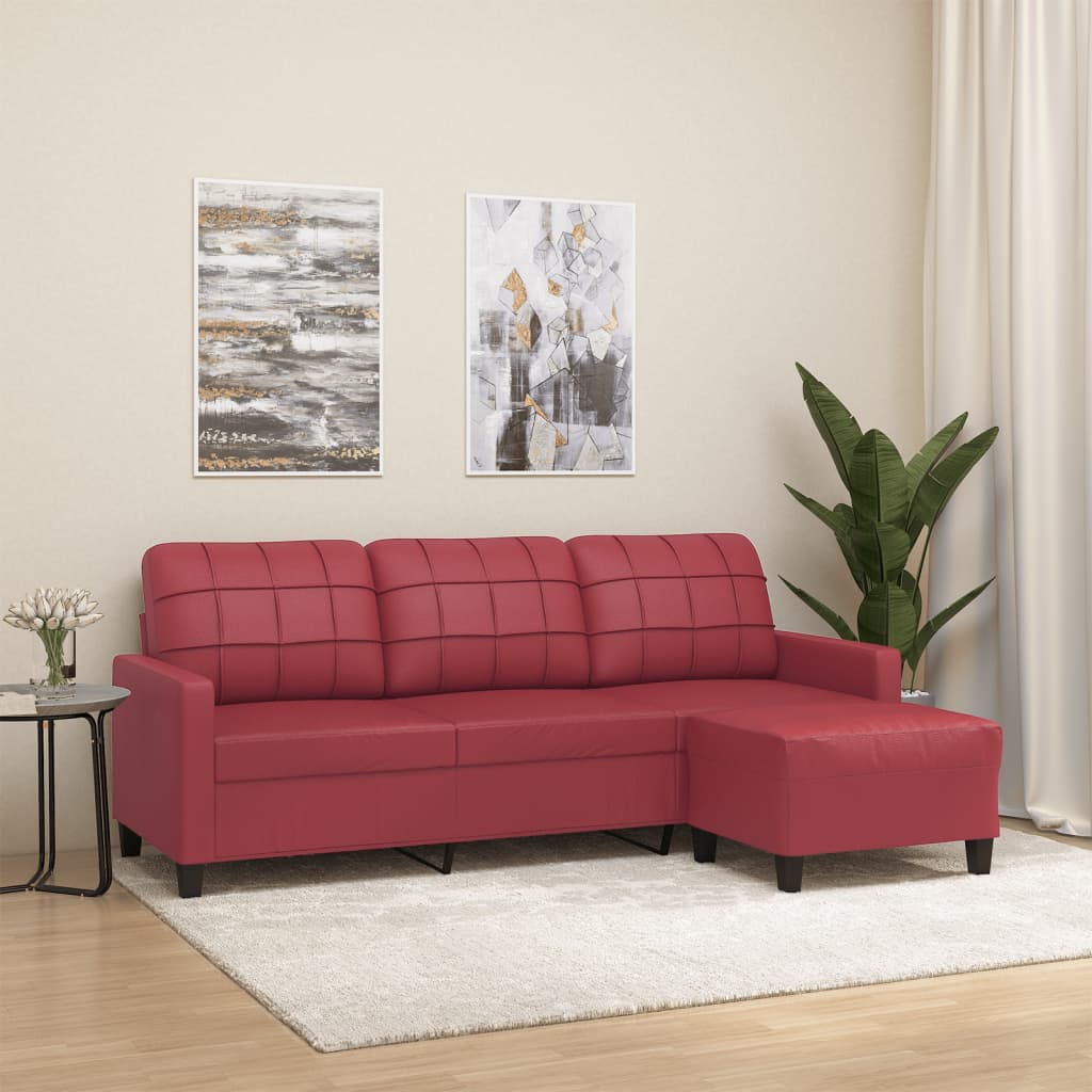 Driezitsbank met voetenbank 180 cm kunstleer wijnrood is nu te koop bij PeponiXL, paradijselijk wonen!
