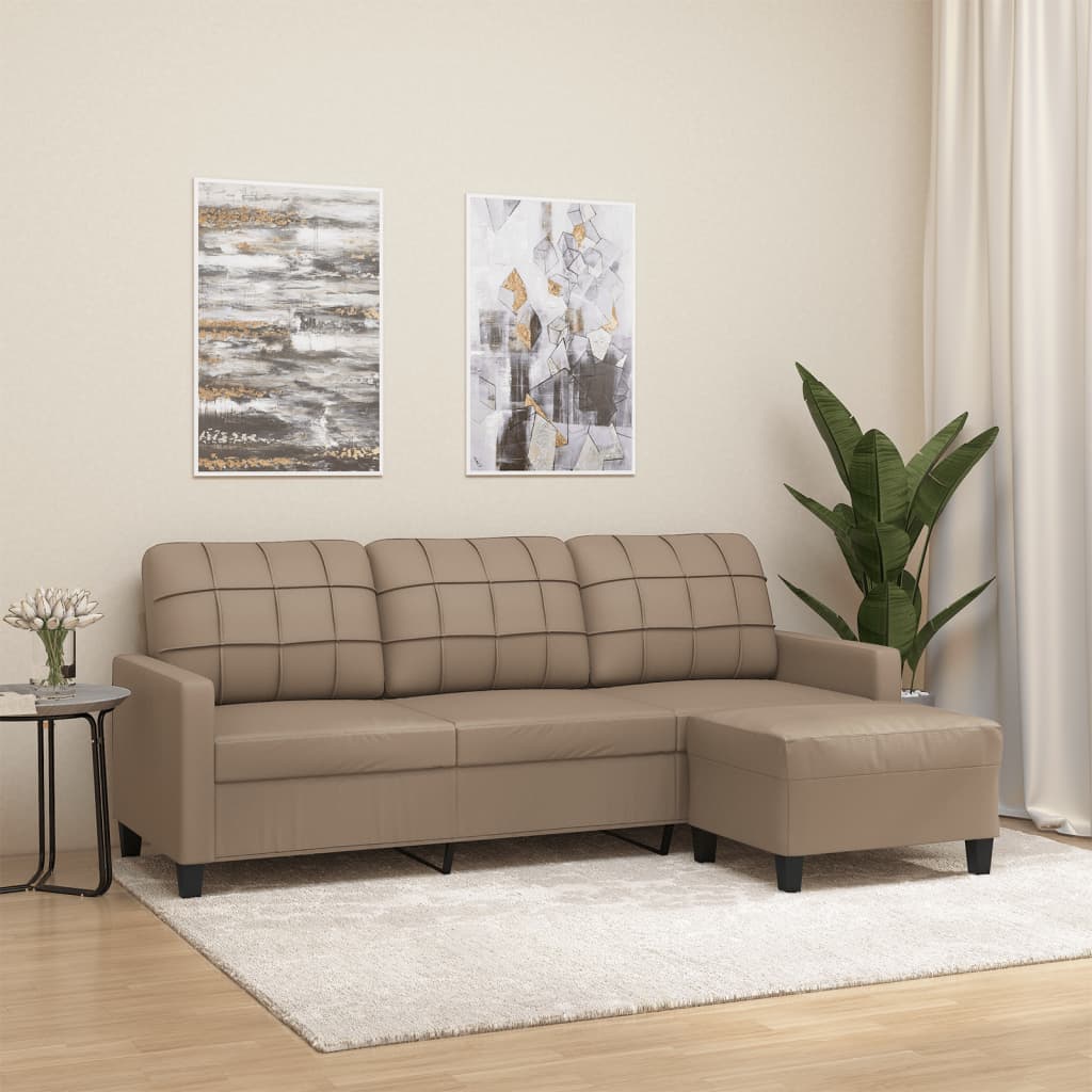 Driezitsbank met voetenbank 180 cm kunstleer cappuccinokleurig is nu te koop bij PeponiXL, paradijselijk wonen!