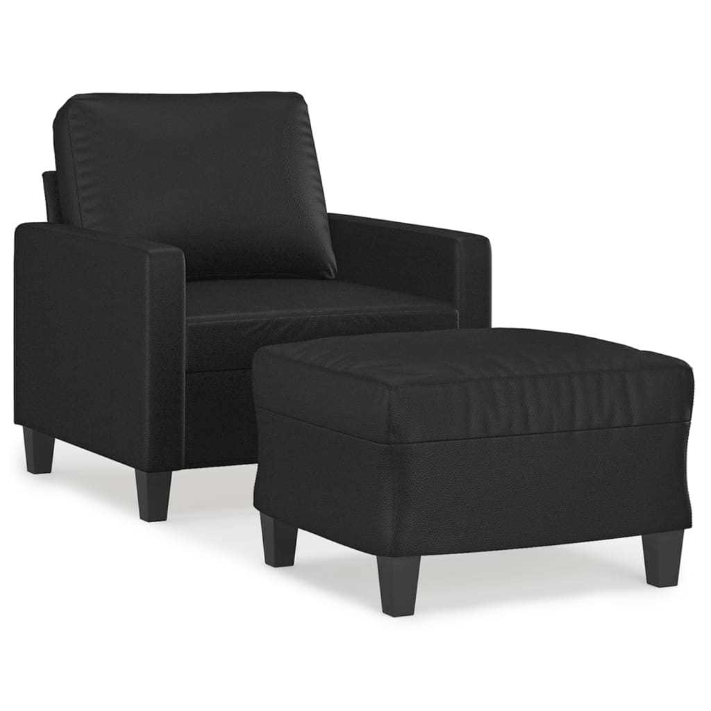 Fauteuil met voetenbank 60 cm kunstleer zwart is nu te koop bij PeponiXL, paradijselijk wonen!