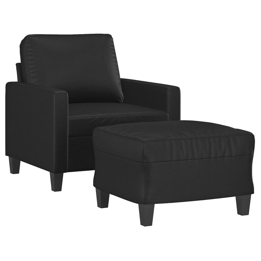 Fauteuil met voetenbank 60 cm kunstleer zwart is nu te koop bij PeponiXL, paradijselijk wonen!