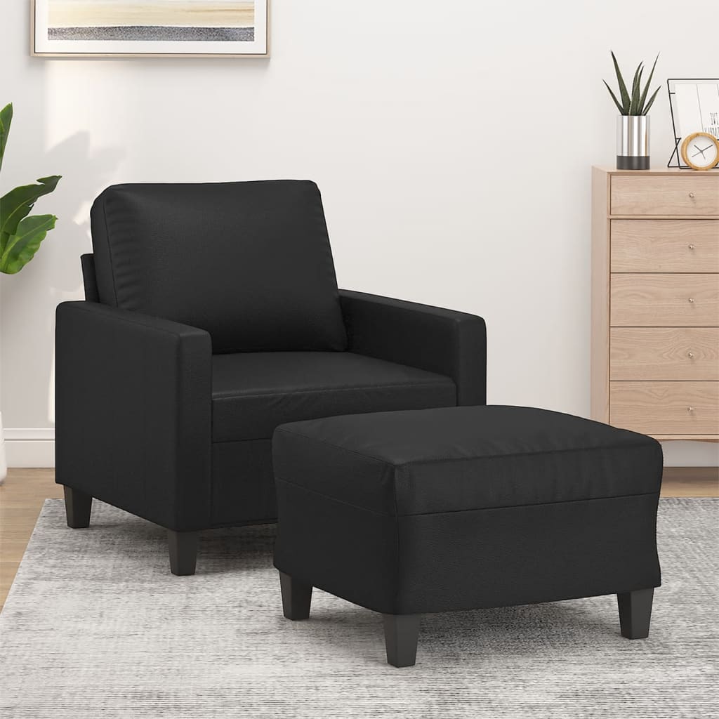Fauteuil met voetenbank 60 cm kunstleer zwart is nu te koop bij PeponiXL, paradijselijk wonen!