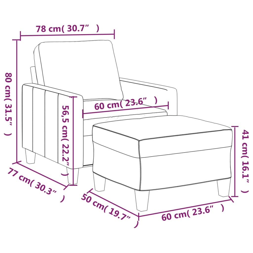 Fauteuil met voetenbank 60 cm kunstleer crèmekleurig is nu te koop bij PeponiXL, paradijselijk wonen!