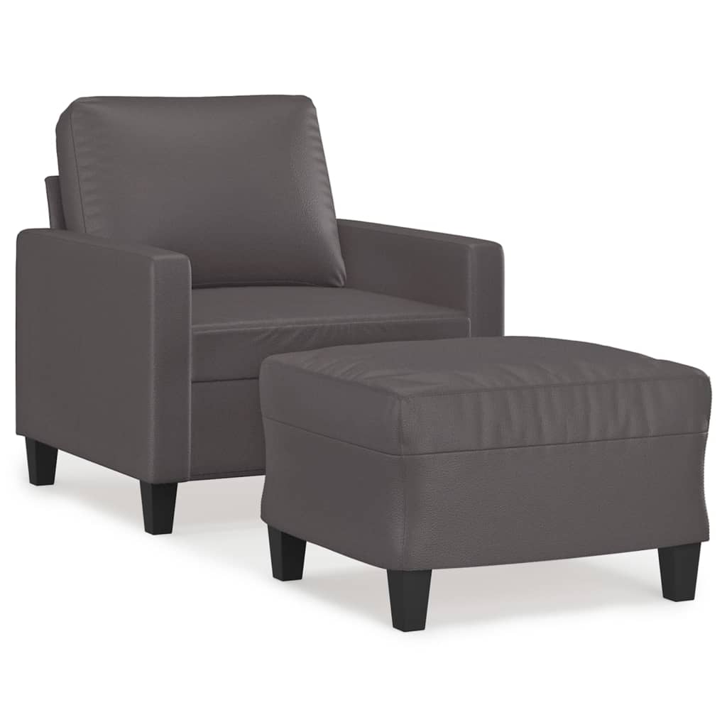 Fauteuil met voetenbank 60 cm kunstleer grijs is nu te koop bij PeponiXL, paradijselijk wonen!