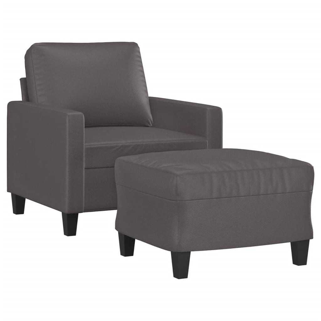 Fauteuil met voetenbank 60 cm kunstleer grijs is nu te koop bij PeponiXL, paradijselijk wonen!