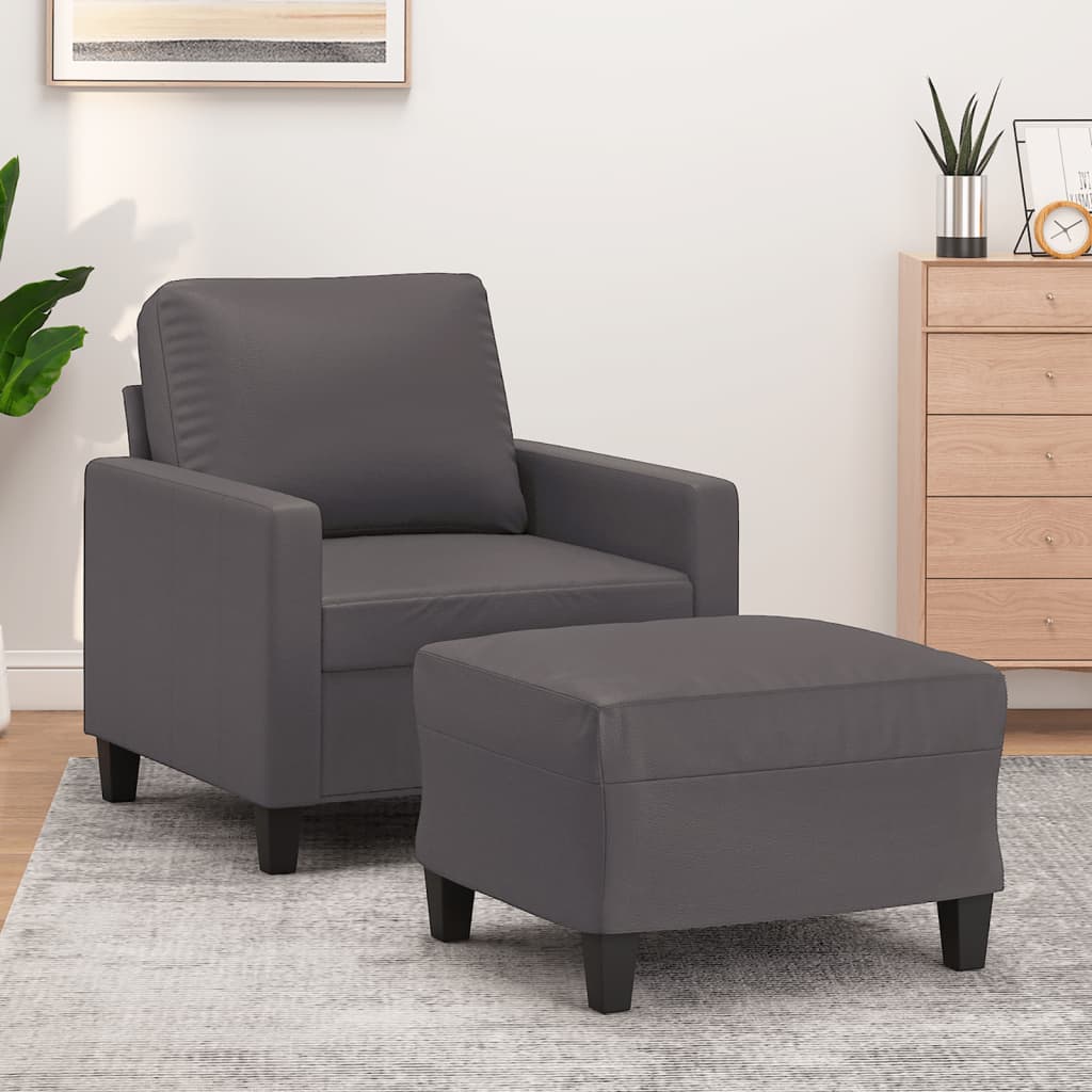 Fauteuil met voetenbank 60 cm kunstleer grijs is nu te koop bij PeponiXL, paradijselijk wonen!