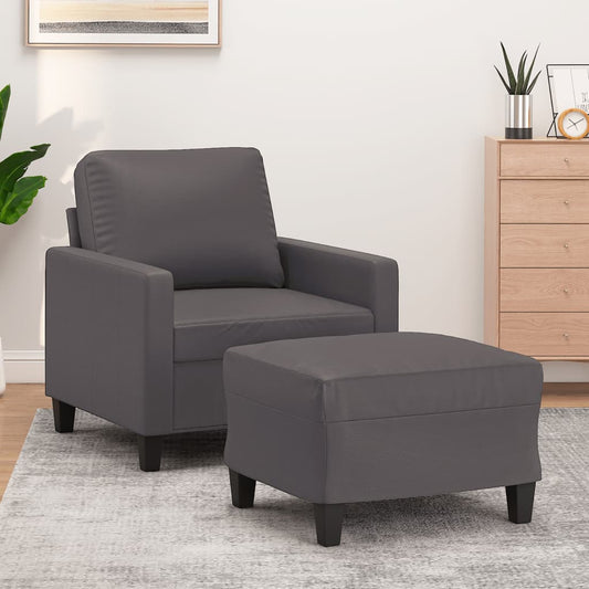 Fauteuil met voetenbank 60 cm kunstleer grijs is nu te koop bij PeponiXL, paradijselijk wonen!