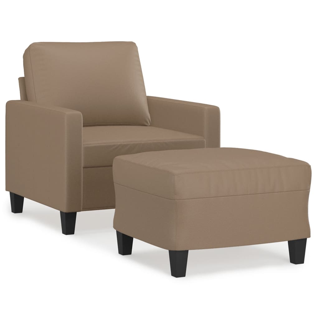 Fauteuil met voetenbank 60 cm kunstleer cappuccinokleurig is nu te koop bij PeponiXL, paradijselijk wonen!