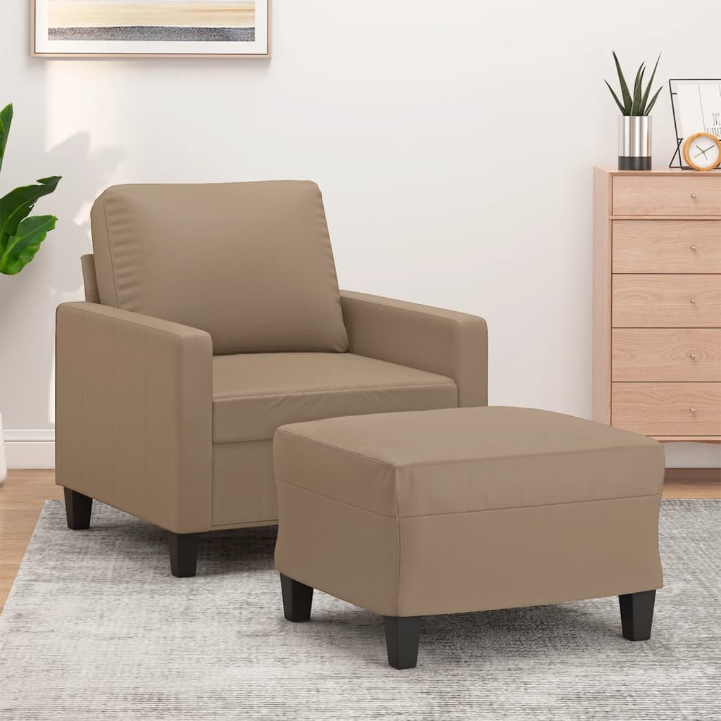 Fauteuil met voetenbank 60 cm kunstleer cappuccinokleurig is nu te koop bij PeponiXL, paradijselijk wonen!