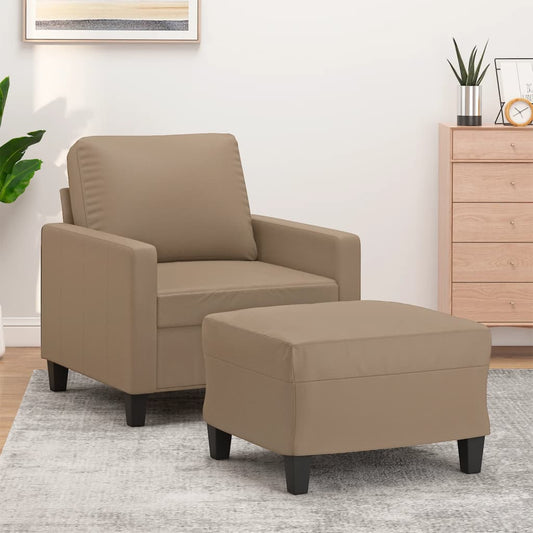 Fauteuil met voetenbank 60 cm kunstleer cappuccinokleurig is nu te koop bij PeponiXL, paradijselijk wonen!
