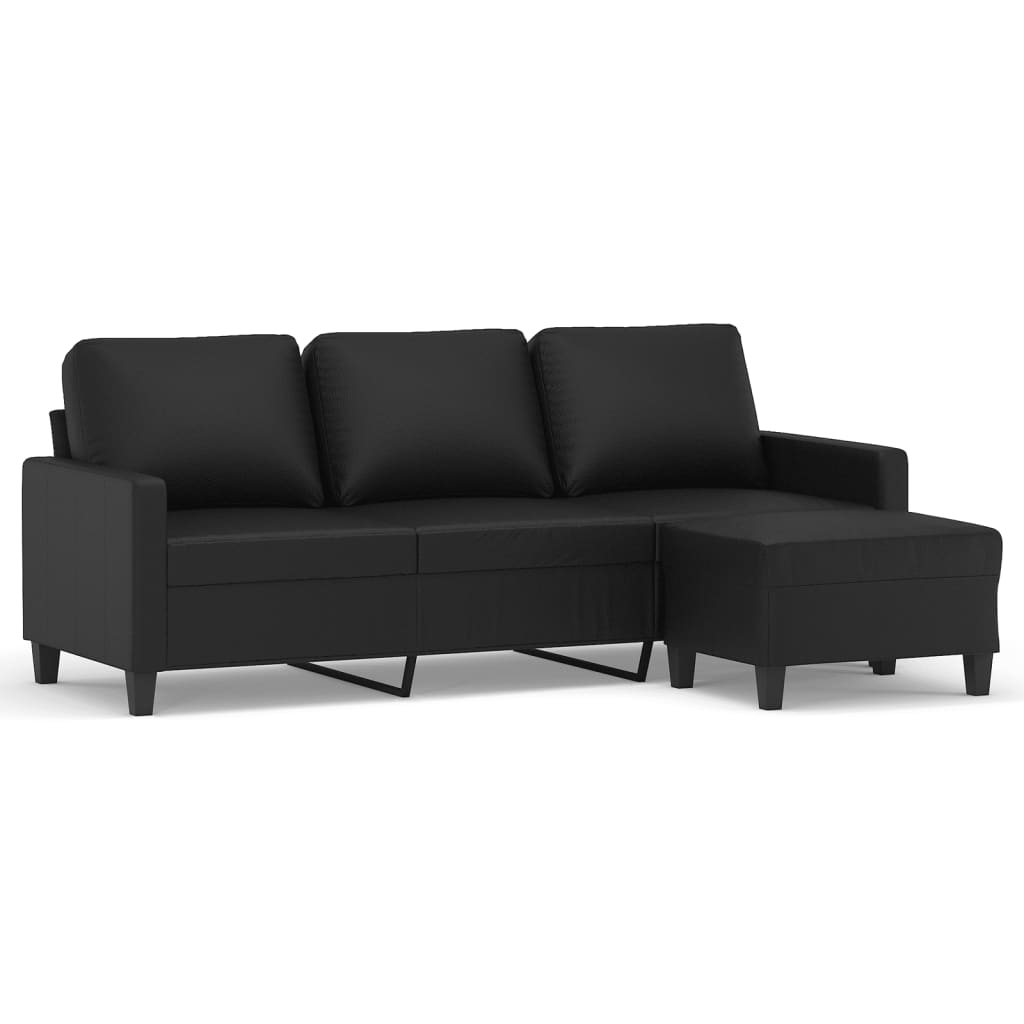 Driezitsbank met voetenbank 180 cm kunstleer zwart is nu te koop bij PeponiXL, paradijselijk wonen!