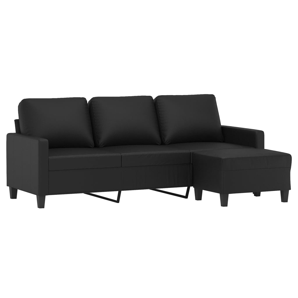 Driezitsbank met voetenbank 180 cm kunstleer zwart is nu te koop bij PeponiXL, paradijselijk wonen!
