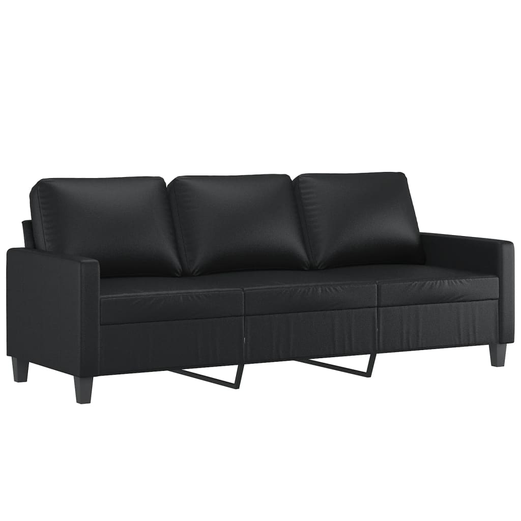 Driezitsbank met voetenbank 180 cm kunstleer zwart is nu te koop bij PeponiXL, paradijselijk wonen!
