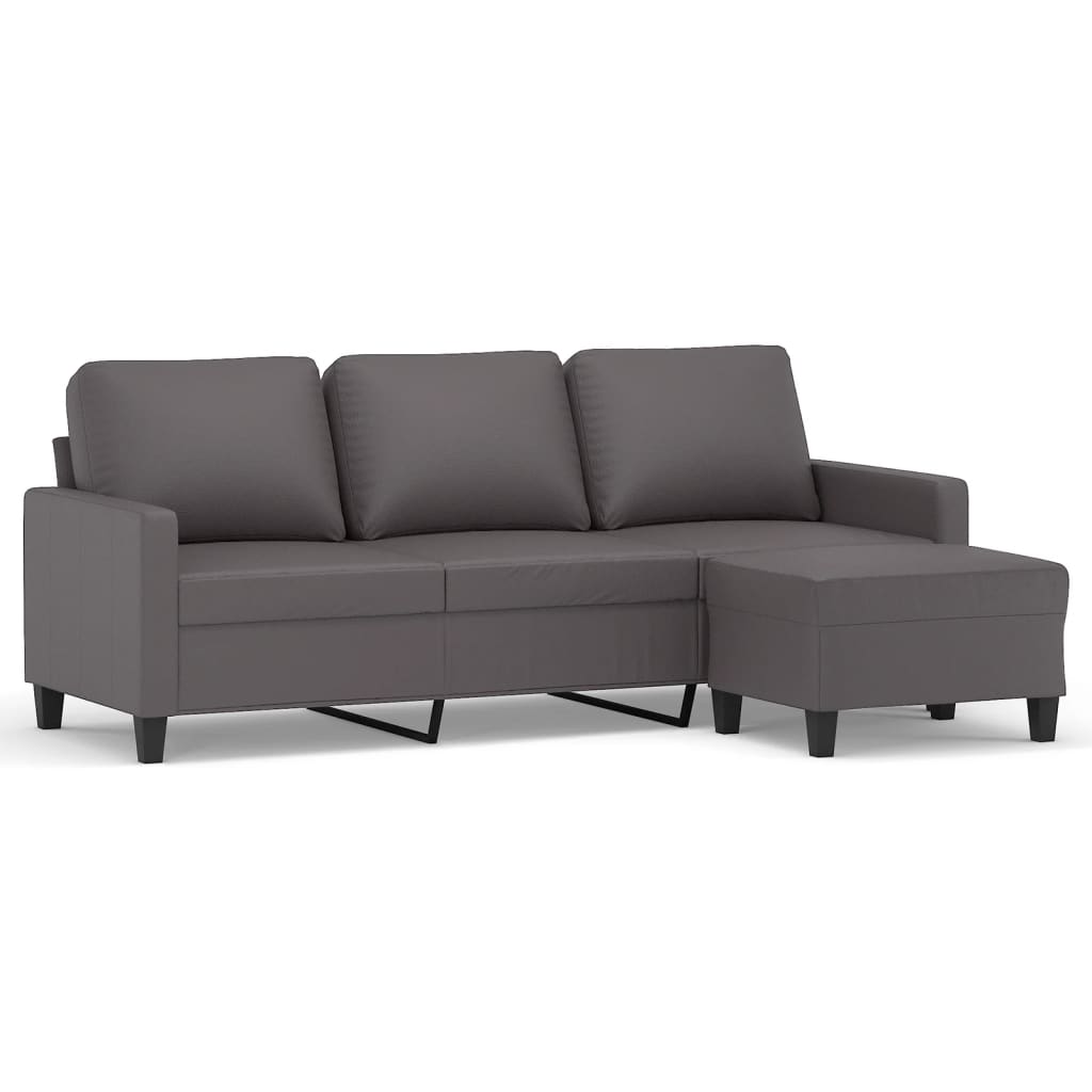 Driezitsbank met voetenbank 180 cm kunstleer grijs is nu te koop bij PeponiXL, paradijselijk wonen!
