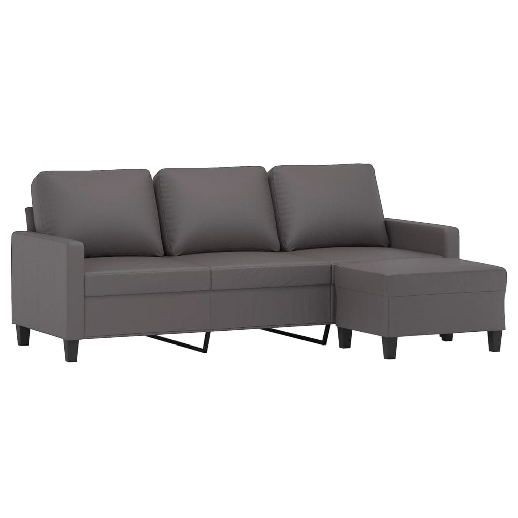 Driezitsbank met voetenbank 180 cm kunstleer grijs is nu te koop bij PeponiXL, paradijselijk wonen!