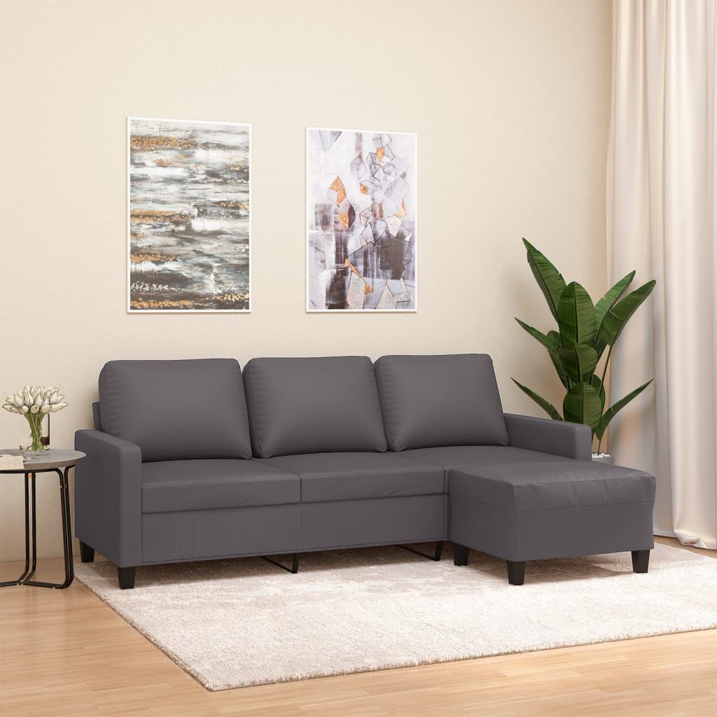 Driezitsbank met voetenbank 180 cm kunstleer grijs is nu te koop bij PeponiXL, paradijselijk wonen!