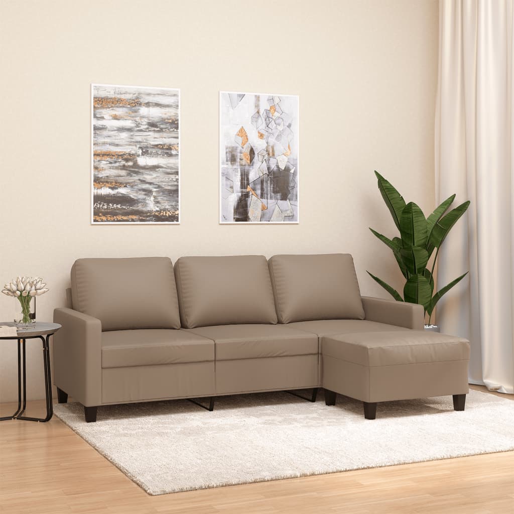 Driezitsbank met voetenbank 180 cm kunstleer cappuccinokleurig is nu te koop bij PeponiXL, paradijselijk wonen!