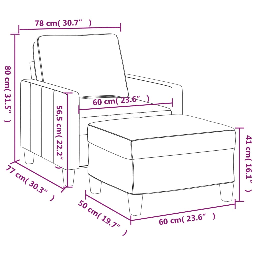 Fauteuil met voetenbank 60 cm stof donkergrijs is nu te koop bij PeponiXL, paradijselijk wonen!