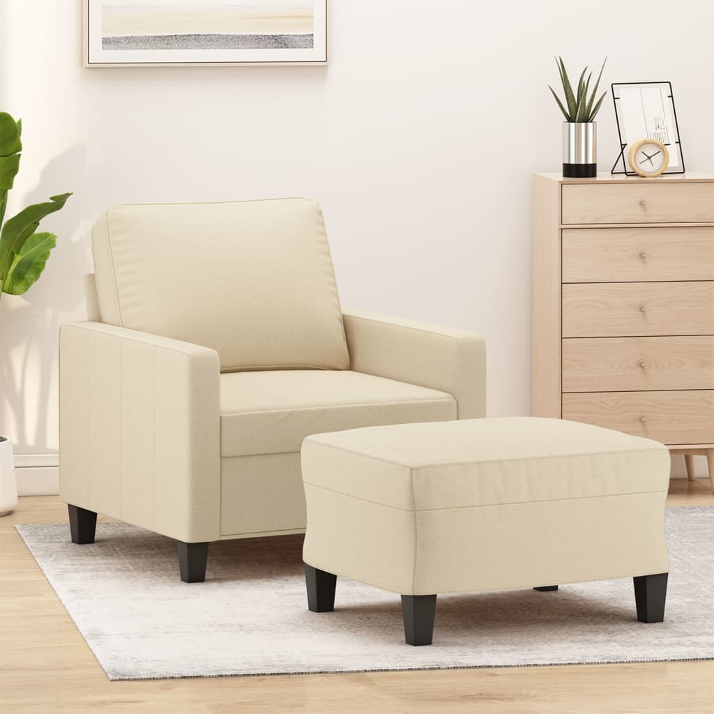 Fauteuil met voetenbank 60 cm stof crèmekleurig is nu te koop bij PeponiXL, paradijselijk wonen!