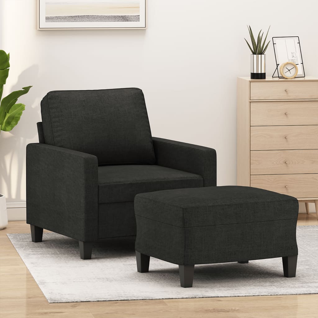 Fauteuil met voetenbank 60 cm stof zwart is nu te koop bij PeponiXL, paradijselijk wonen!