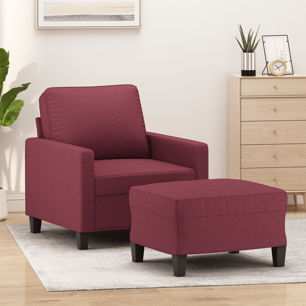 Fauteuil met voetenbank 60 cm stof wijnrood is nu te koop bij PeponiXL, paradijselijk wonen!