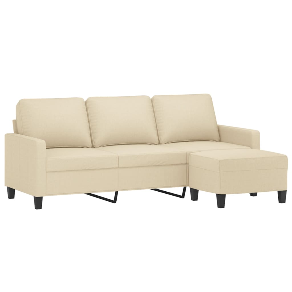 Driezitsbank met voetenbank 180 cm stof crèmekleurig is nu te koop bij PeponiXL, paradijselijk wonen!