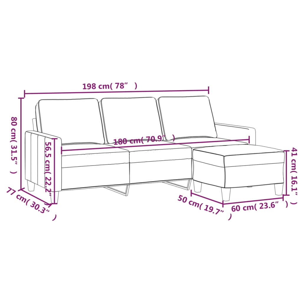 Driezitsbank met voetenbank 180 cm stof zwart is nu te koop bij PeponiXL, paradijselijk wonen!