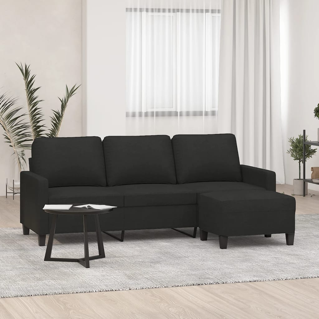 Driezitsbank met voetenbank 180 cm stof zwart is nu te koop bij PeponiXL, paradijselijk wonen!