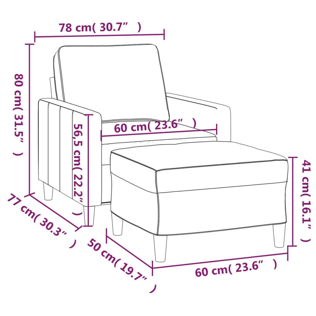 Fauteuil met voetenbank 60 cm fluweel lichtgrijs is nu te koop bij PeponiXL, paradijselijk wonen!