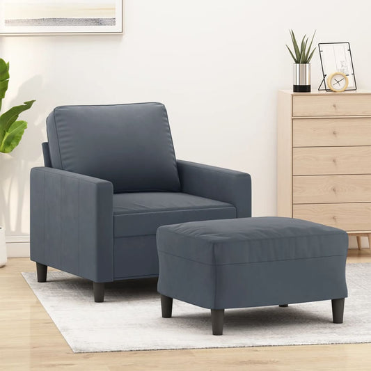 Fauteuil met voetenbank 60 cm fluweel donkergrijs is nu te koop bij PeponiXL, paradijselijk wonen!