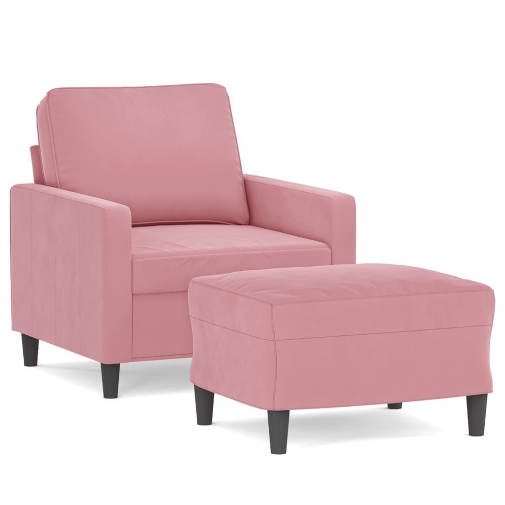 Fauteuil met voetenbank 60 cm fluweel roze is nu te koop bij PeponiXL, paradijselijk wonen!