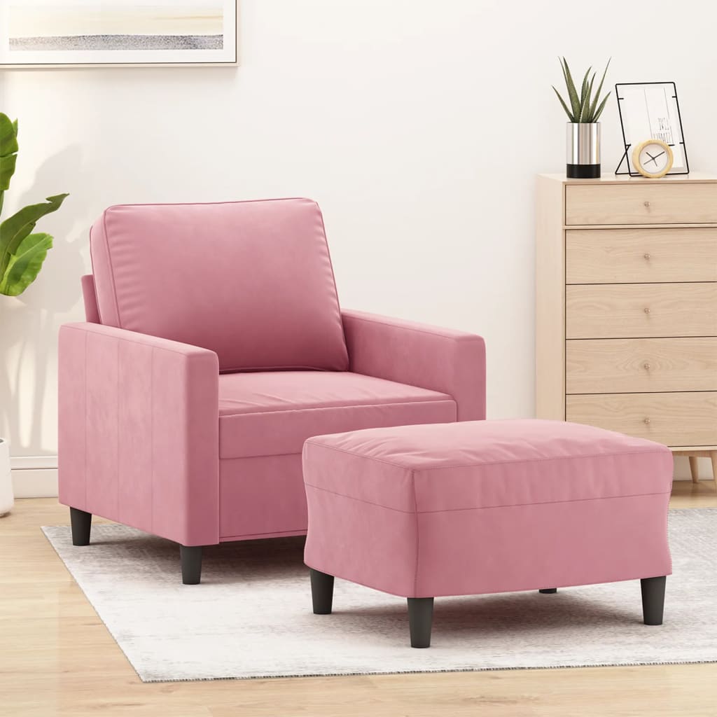 Fauteuil met voetenbank 60 cm fluweel roze is nu te koop bij PeponiXL, paradijselijk wonen!