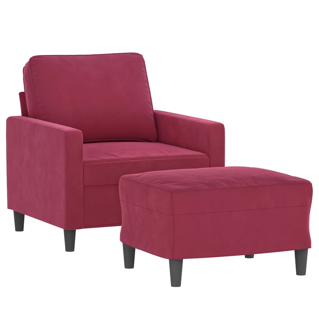 Fauteuil met voetenbank 60 cm fluweel wijnrood is nu te koop bij PeponiXL, paradijselijk wonen!
