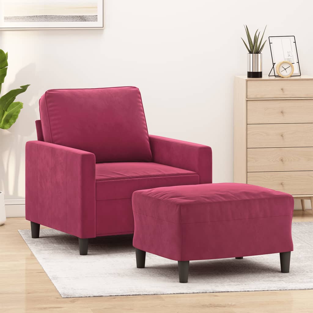 Fauteuil met voetenbank 60 cm fluweel wijnrood is nu te koop bij PeponiXL, paradijselijk wonen!