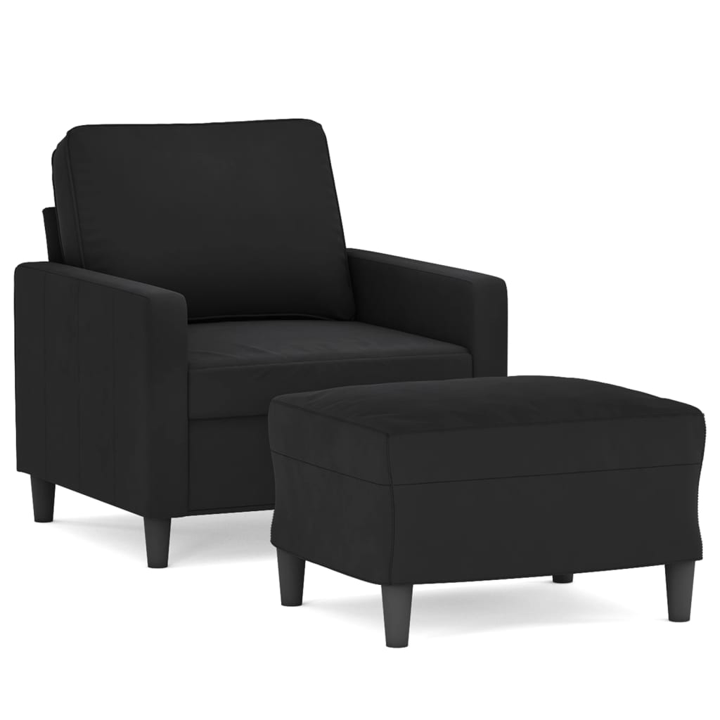 Fauteuil met voetenbank 60 cm fluweel zwart is nu te koop bij PeponiXL, paradijselijk wonen!