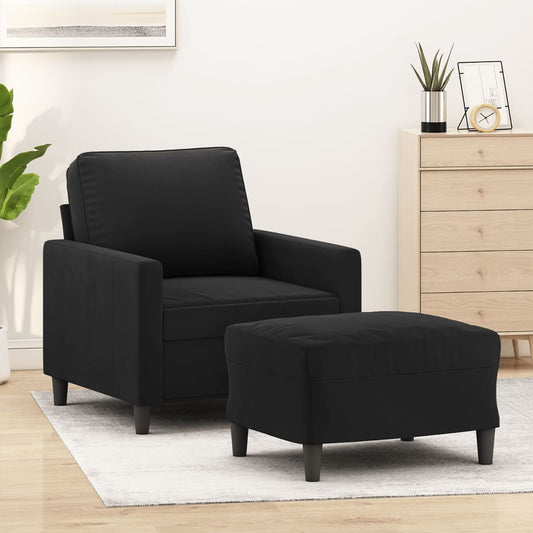 Fauteuil met voetenbank 60 cm fluweel zwart is nu te koop bij PeponiXL, paradijselijk wonen!