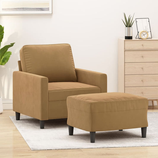 Fauteuil met voetenbank 60 cm fluweel bruin is nu te koop bij PeponiXL, paradijselijk wonen!