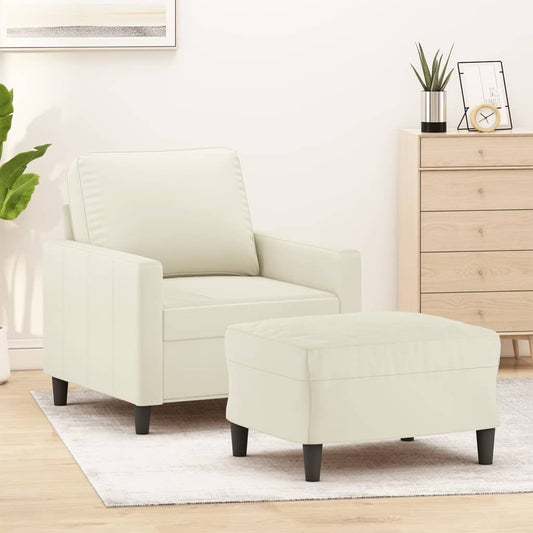 Fauteuil met voetenbank 60 cm fluweel crèmekleurig is nu te koop bij PeponiXL, paradijselijk wonen!