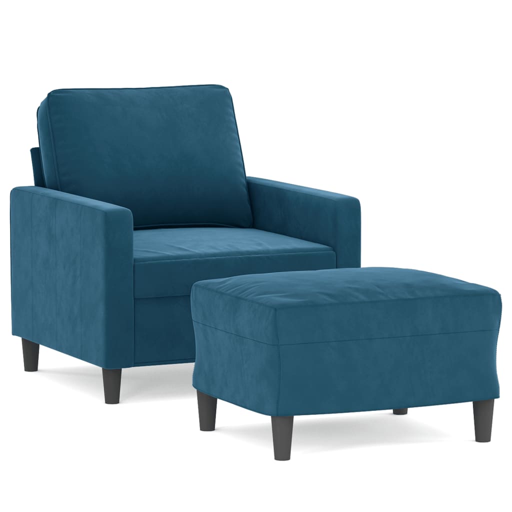 Fauteuil met voetenbank 60 cm fluweel blauw is nu te koop bij PeponiXL, paradijselijk wonen!