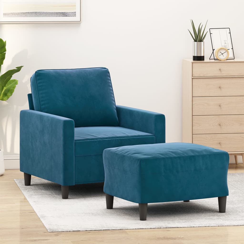 Fauteuil met voetenbank 60 cm fluweel blauw is nu te koop bij PeponiXL, paradijselijk wonen!
