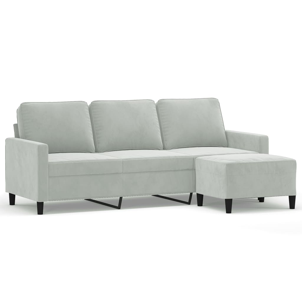 Driezitsbank met voetenbank 180 cm fluweel lichtgrijs is nu te koop bij PeponiXL, paradijselijk wonen!