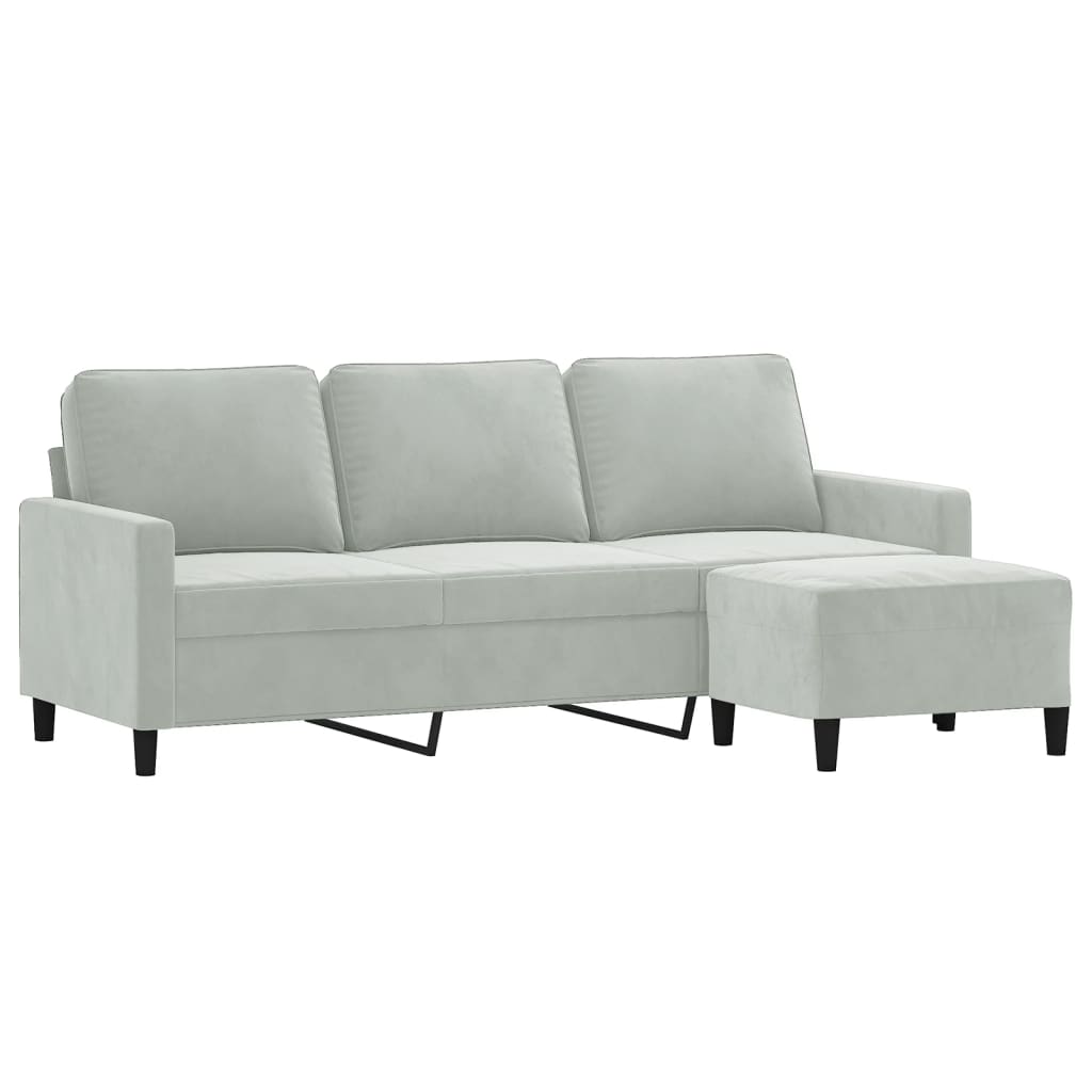 Driezitsbank met voetenbank 180 cm fluweel lichtgrijs is nu te koop bij PeponiXL, paradijselijk wonen!