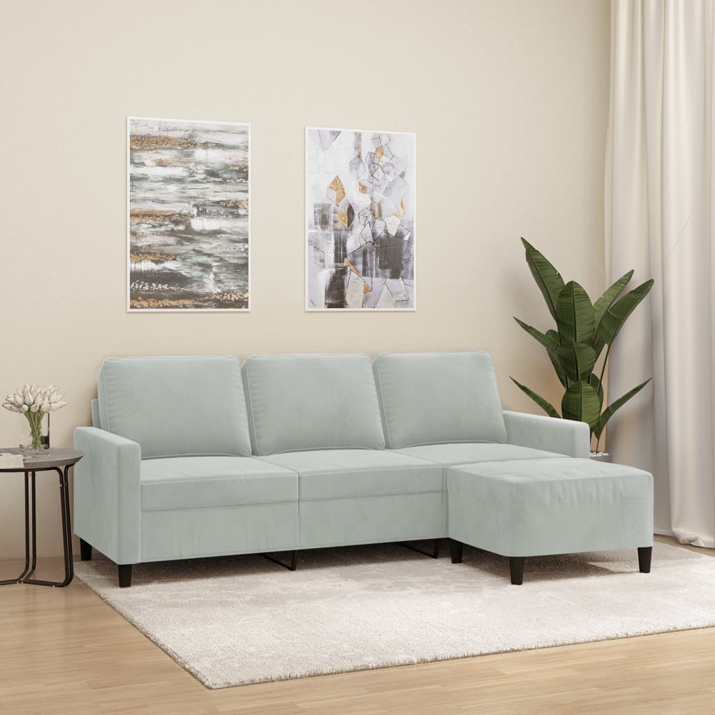 Driezitsbank met voetenbank 180 cm fluweel lichtgrijs is nu te koop bij PeponiXL, paradijselijk wonen!