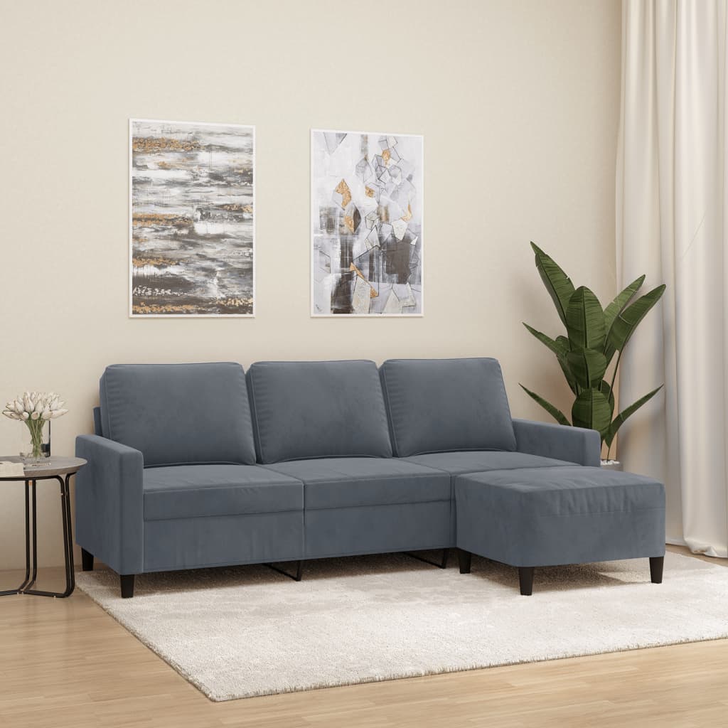 Driezitsbank met voetenbank 180 cm fluweel donkergrijs is nu te koop bij PeponiXL, paradijselijk wonen!