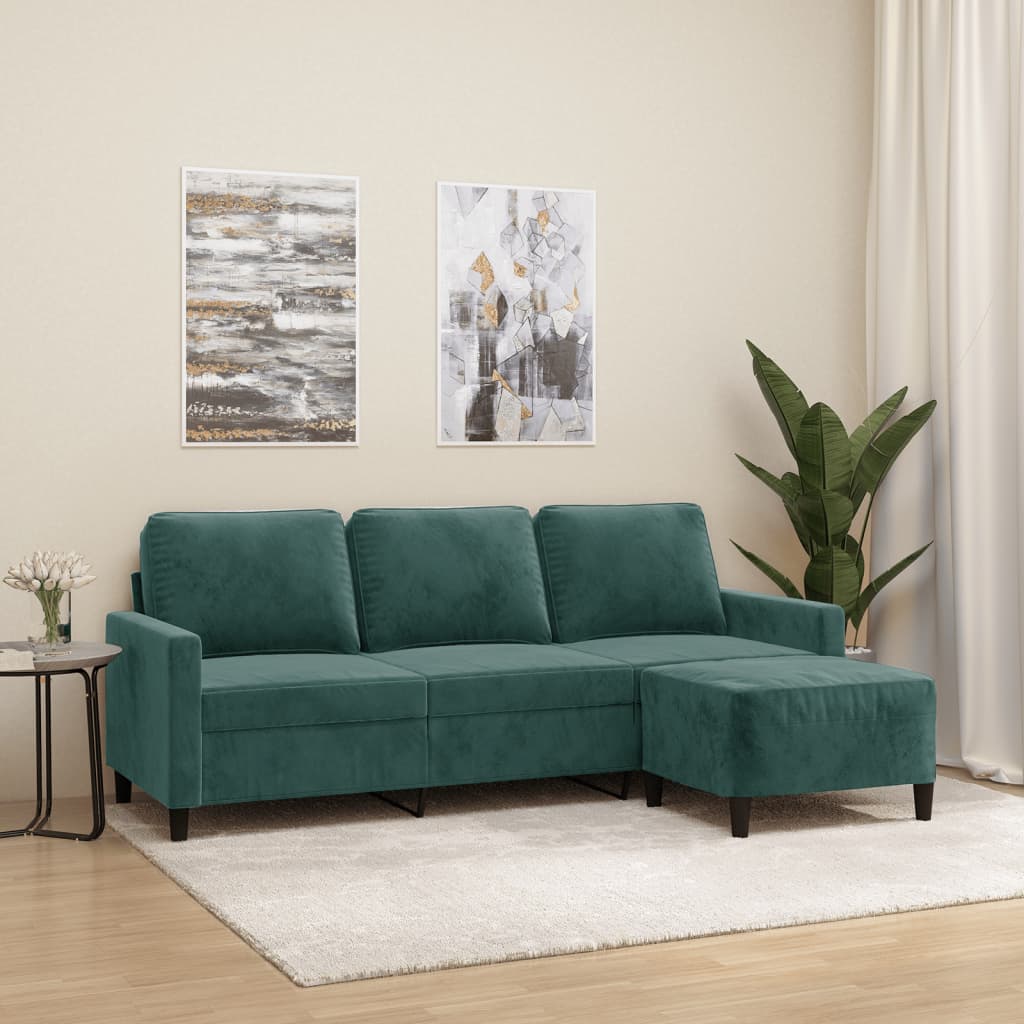 Driezitsbank met voetenbank 180 cm fluweel donkergroen is nu te koop bij PeponiXL, paradijselijk wonen!