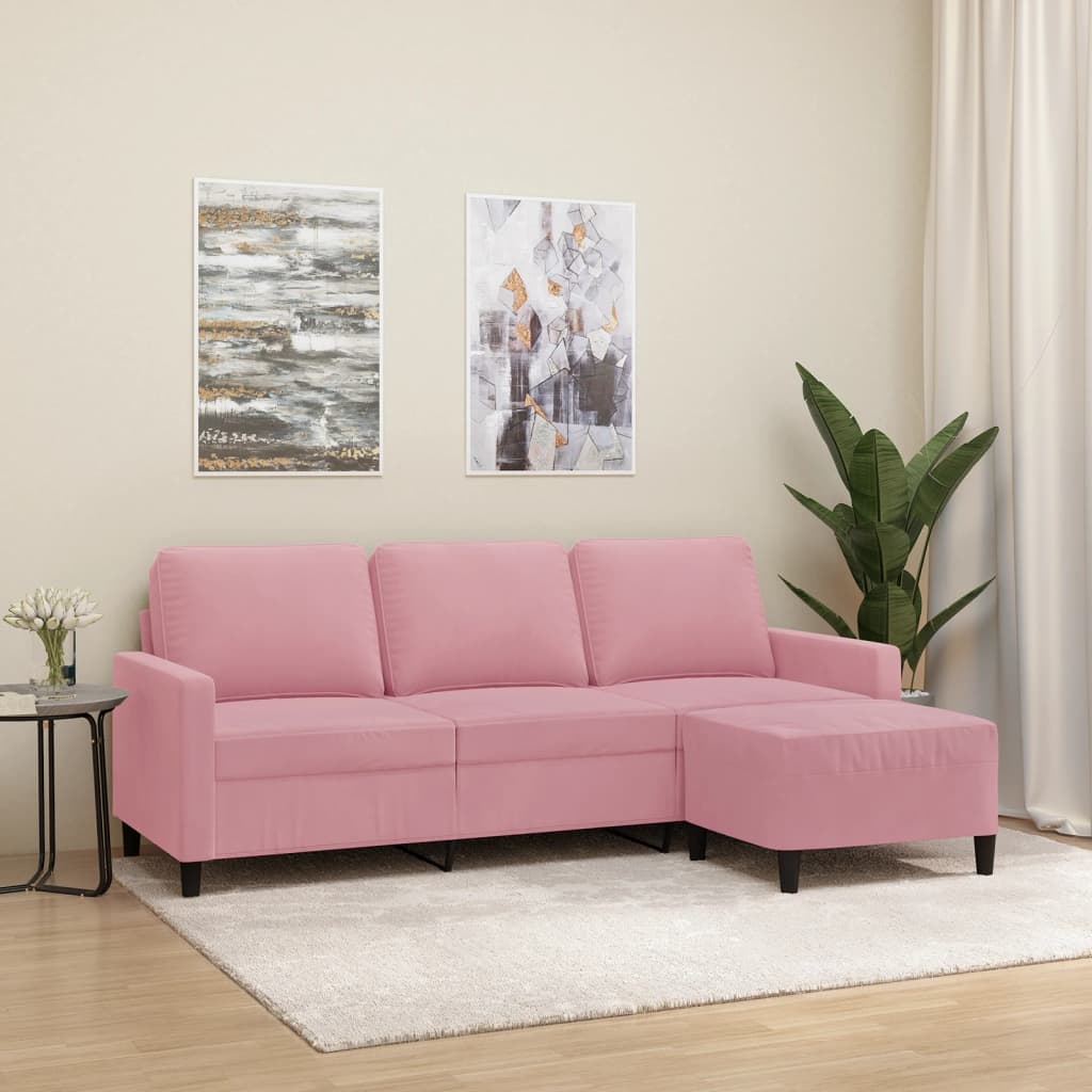 Driezitsbank met voetenbank 180 cm fluweel roze is nu te koop bij PeponiXL, paradijselijk wonen!