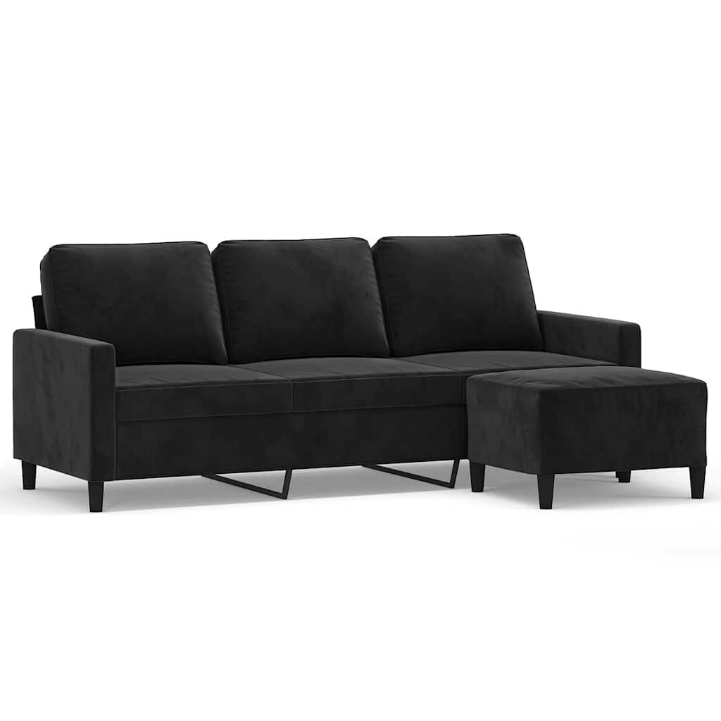 Driezitsbank met voetenbank 180 cm fluweel zwart is nu te koop bij PeponiXL, paradijselijk wonen!