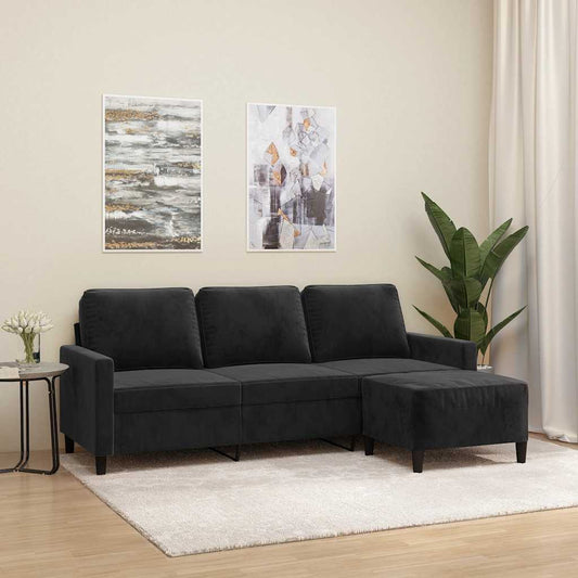 Driezitsbank met voetenbank 180 cm fluweel zwart is nu te koop bij PeponiXL, paradijselijk wonen!